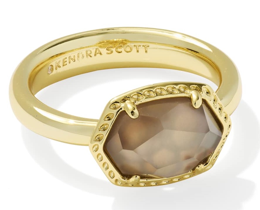 KENDRA SCOTT DAPHNE TAUPE MOTHER OF PEARL GOLD TONE FRAME BAND RING SIZE 8