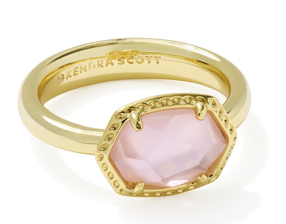 KENDRA SCOTT DAPHNE LIGHT PINK MOTHER OF PEARL GOLD TONE FRAME BAND RING SIZE 8