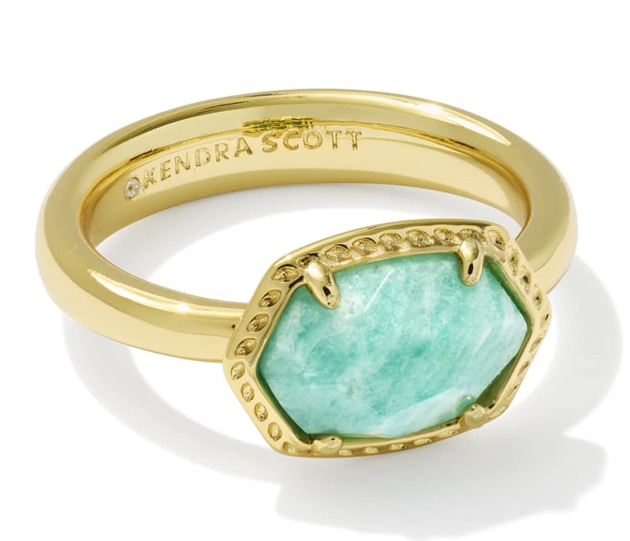 KENDRA SCOTT DAPHNE TEAL AMAZONITE GOLD TONE FRAME BAND RING SIZE 8