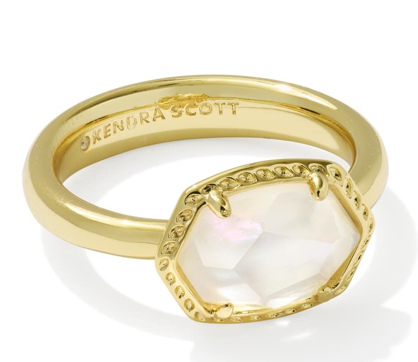 KENDRA SCOTT DAPHNE IVORY MOTHER OF PEARL GOLD TONE FRAME BAND RING SIZE 7