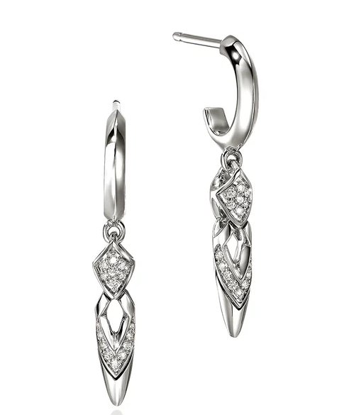 JOHN HARDY NAGA SILVER DIAMOND PAVE DROP EARRINGS .12CTW