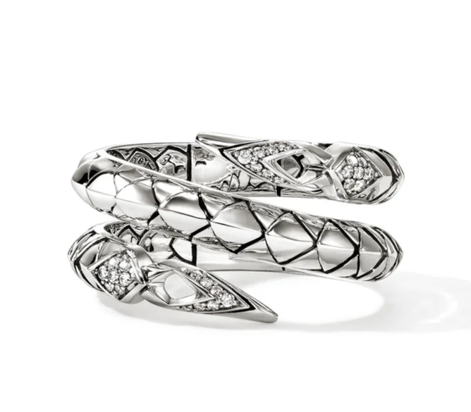 JOHN HARDY NAGA SILVER DIAMOND PAVE COIL RING .11CTW SIZE 7