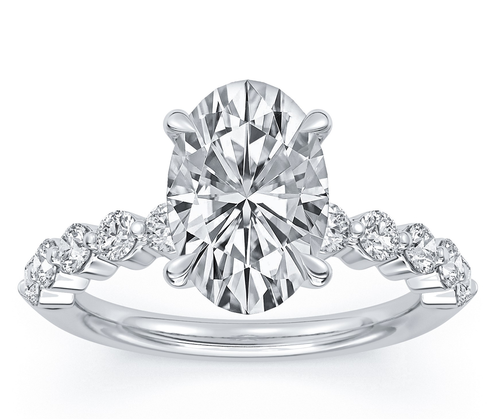 SUPER MAN MADE CREATED 3.75CTW DIAMOND ENGAGEMENT RING CONTAINING: 3.09CT 100 FACET OVAL DIAMOND CENTER F VS1 FDX 74014290104 + 10 ROUND MELEE DIAMONDS .66CTW 14KW