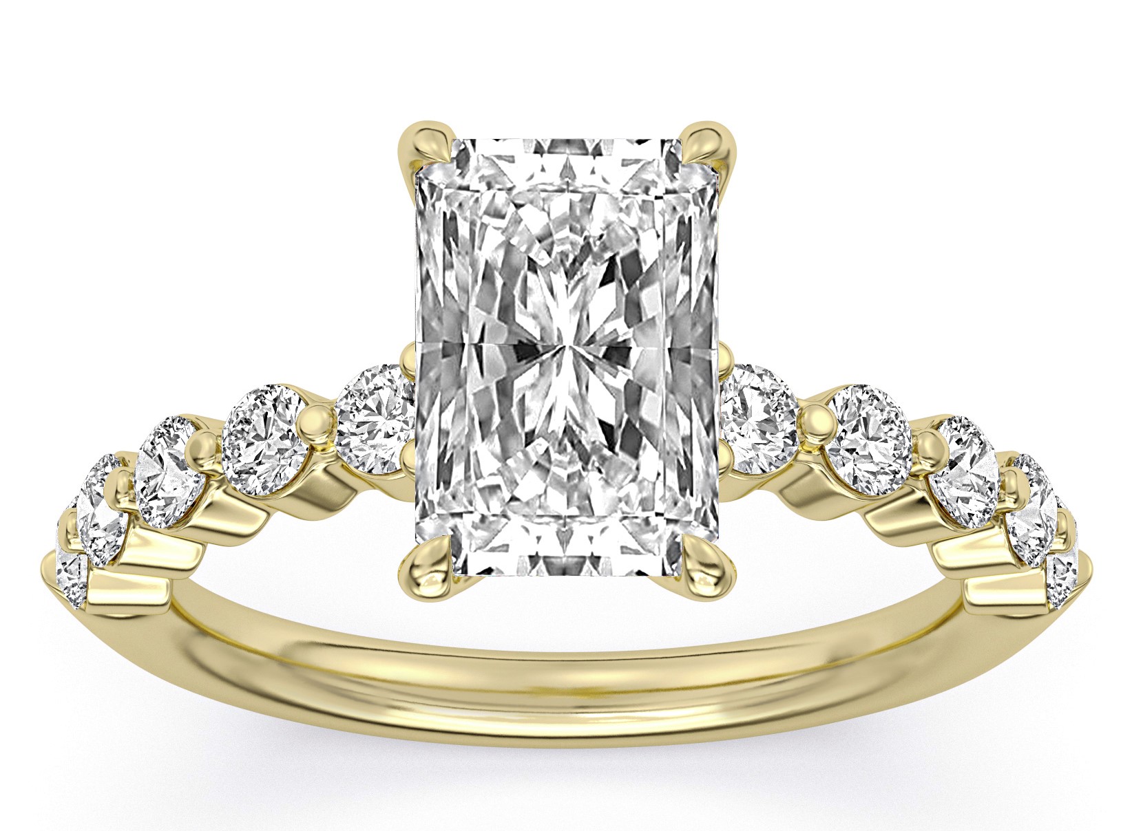 SUPR MAN MADE CREATED 3.68CTW ENGAGEMENT RING CONTAINING: 3.04CT 100-FACET RADIANT CUT CENTER DIAMOND F VVS2 + 10 ROUND MELEE DIAMONDS .64CTW 14KY