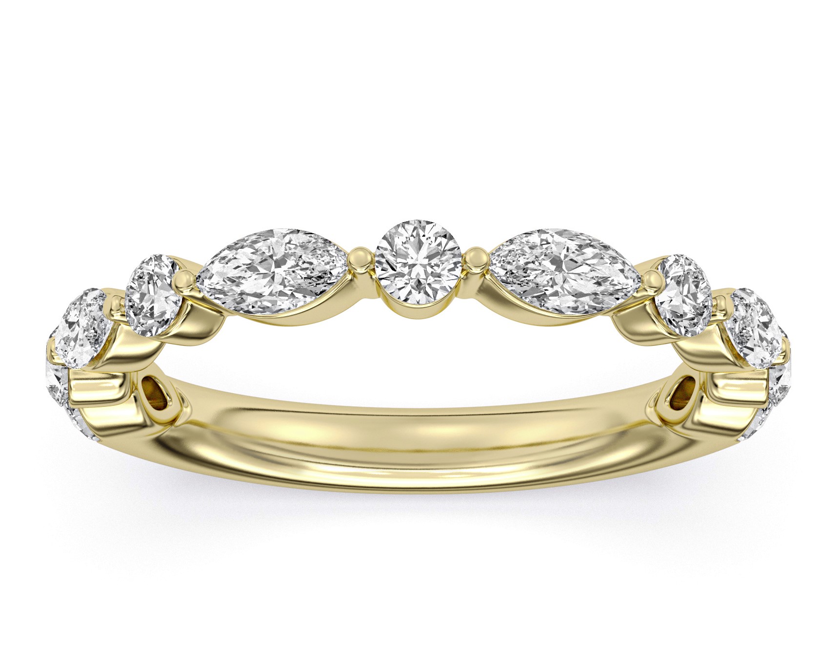 SUPER MAN MADE CREATED 1.01CTW LDS BAND CONTAINING: 6 MARQUISE + 5 ROUND ALTERNATING DIAMONDS 14KY