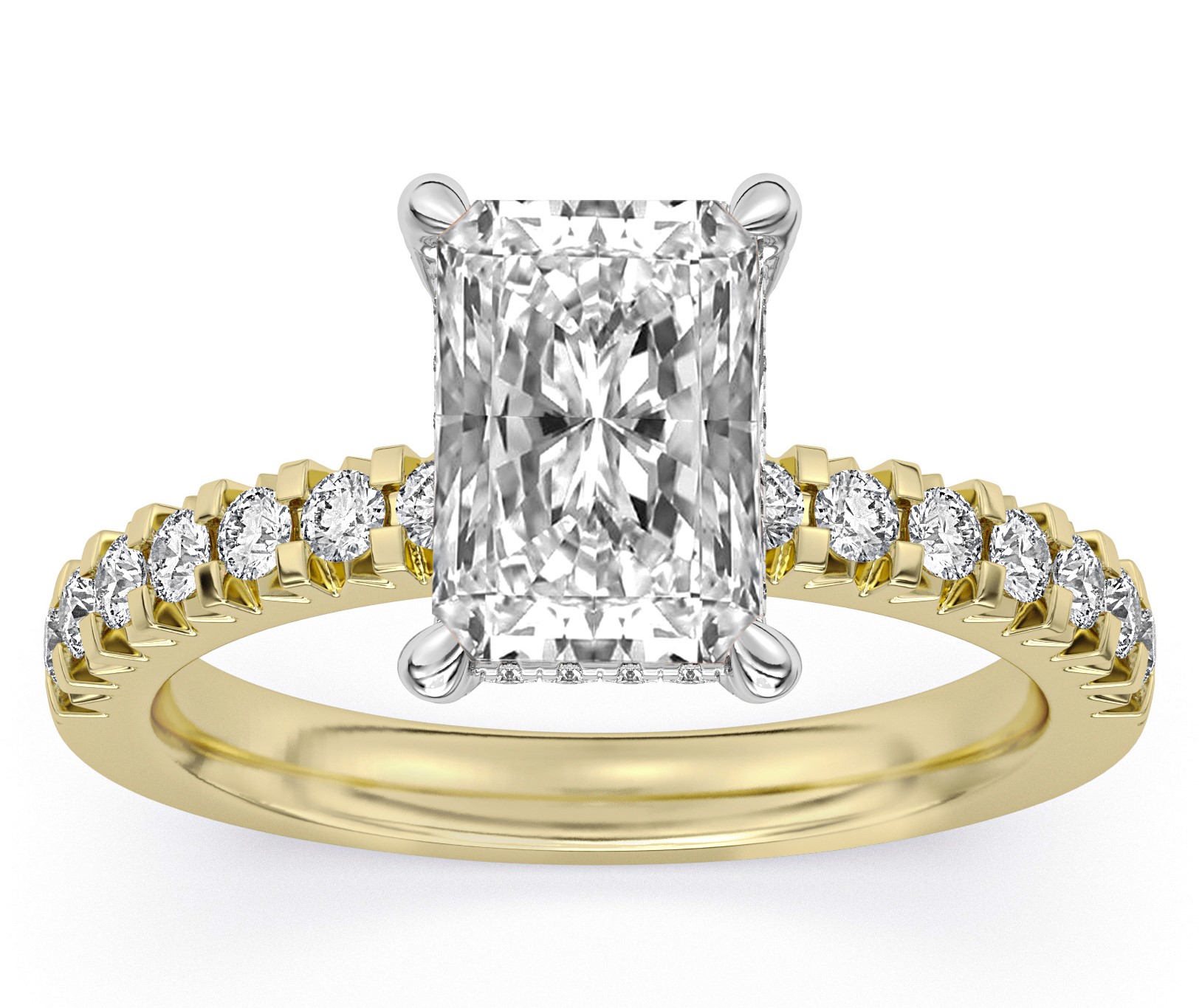 SUPER MAN MADE CREATED 3.13CTW ENGAGEMENT RING CONTAINING: 2.58CT 100-FACET RADIANT CUT DIAMOND CENTER F VS1 FDX 74039780108 + 54 ROUND MELEE DIAMONDS .55CTW 14KYW