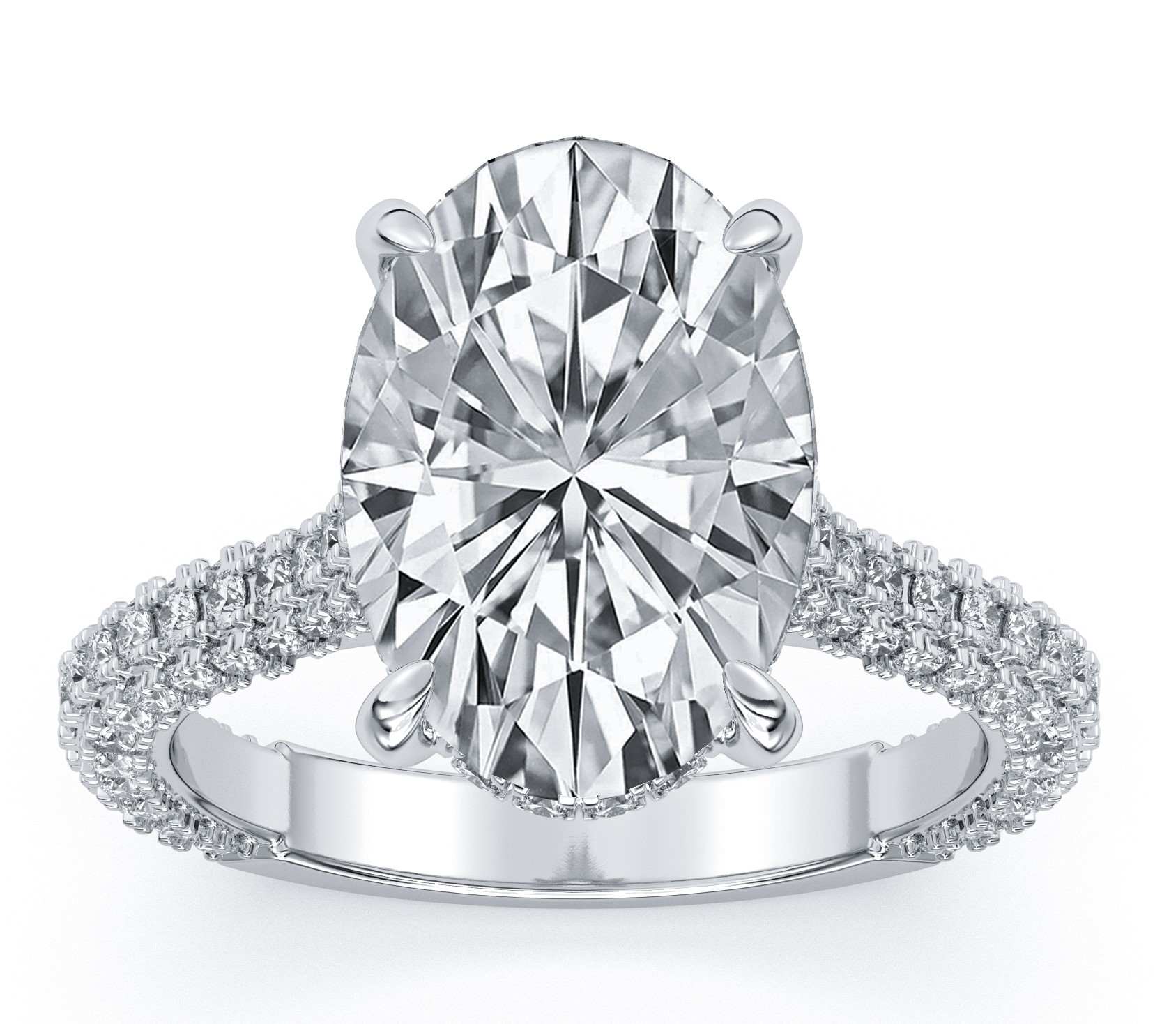SUPER MAN MADE CREATED 4.79CTW ENGAGEMENT RING CONTAINING: 4.00CT 100-FACET OVAL DIAMOND CENTER E VVS2 FDX 73933840105 + 128 ROUND DIAMONDS .79CTW 14KW