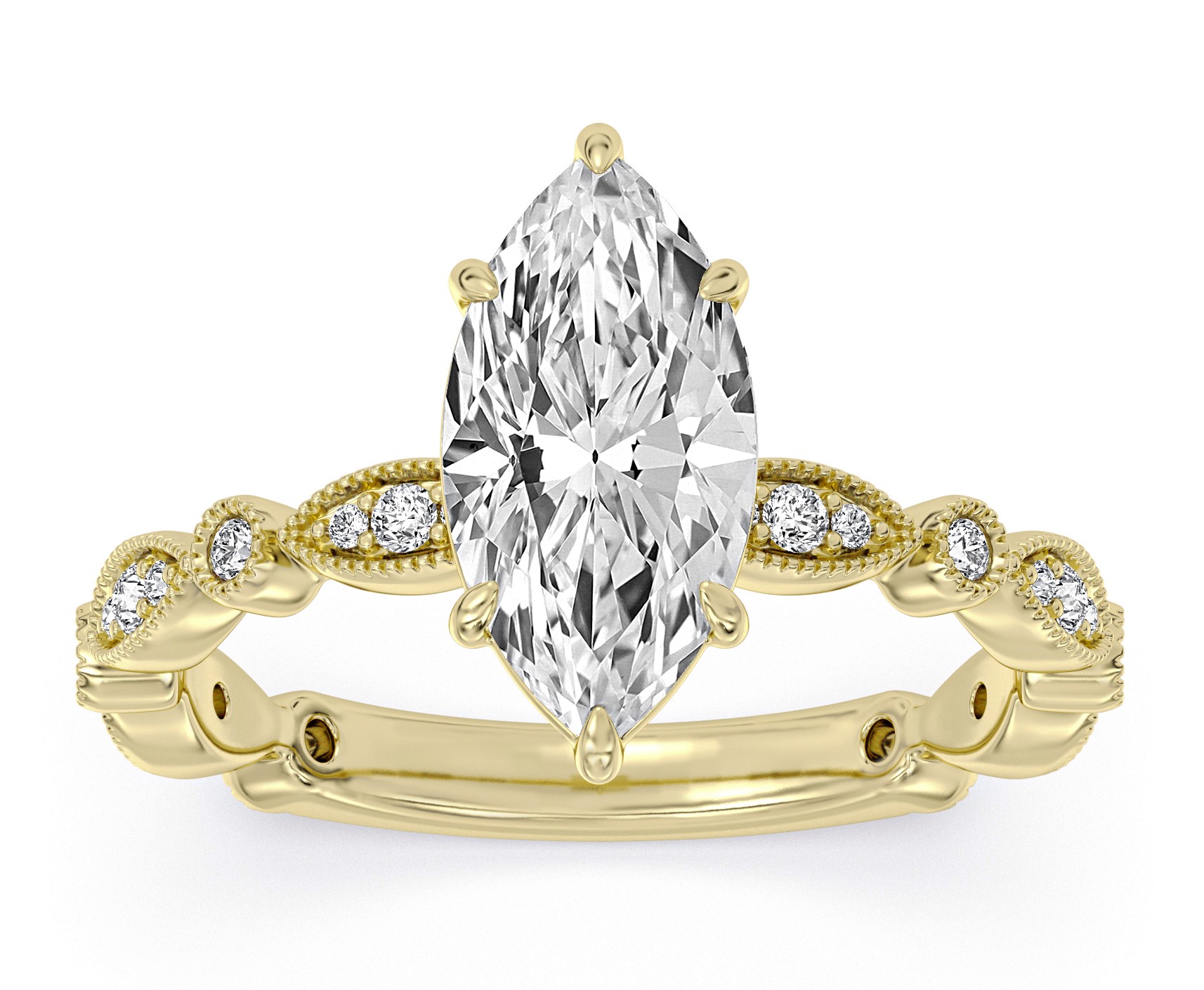 SUPER MAN MADE CREATED 2.70CTW DIAMOND ENGAGEMENT RING CONTAINING: 2.52CT 100-FACET MARQUISE DIAMOND CENTER F VS2 FDX 74034060101 + 24 ROUND MELEE DIAMONDS .18CTW 14KY