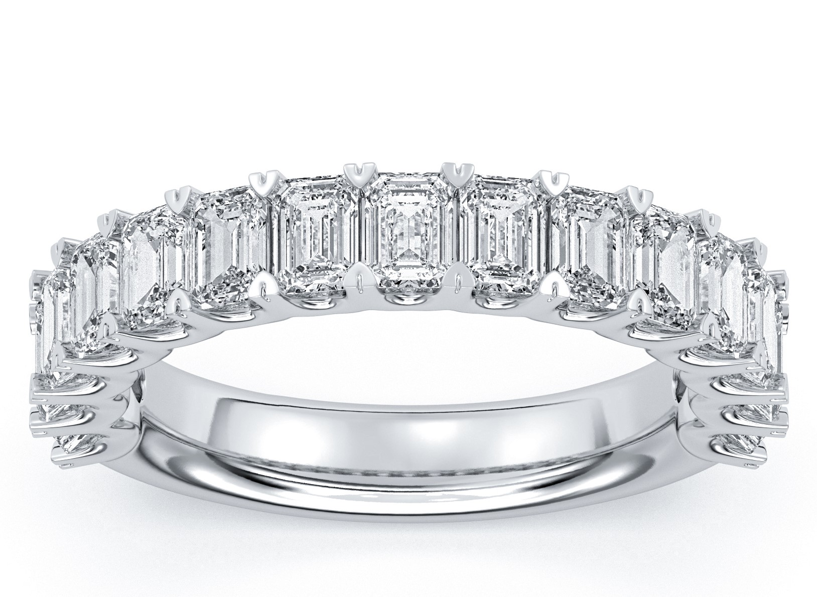 SUPER MAN MADE CREATED 2.29CTW LDS 15 EMERALD CUT DIAMOND BAND 14KW
