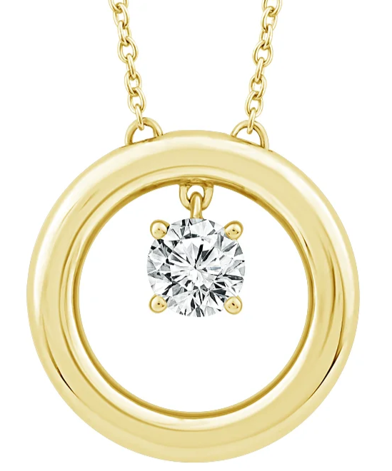 IDEAL ESSENTIALS 1/3CT ROUND DIAMOND CENTER CIRCLE PENDANT NECKLACE 14KY