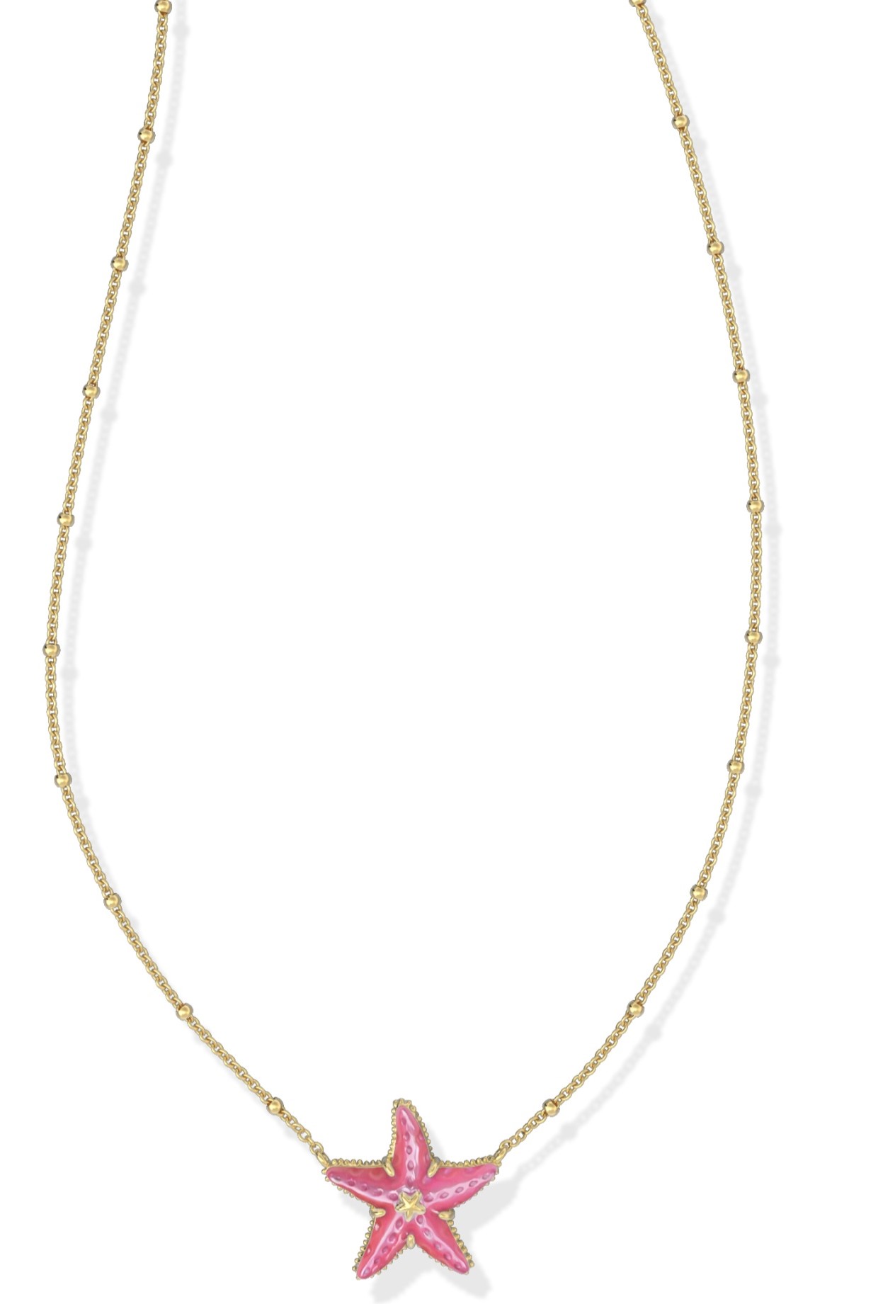 KENDRA SCOTT PARKER STARFISH BRIGHT PINK MOTHER OF PEARL GOLD TONE PENDANT NECKLACE