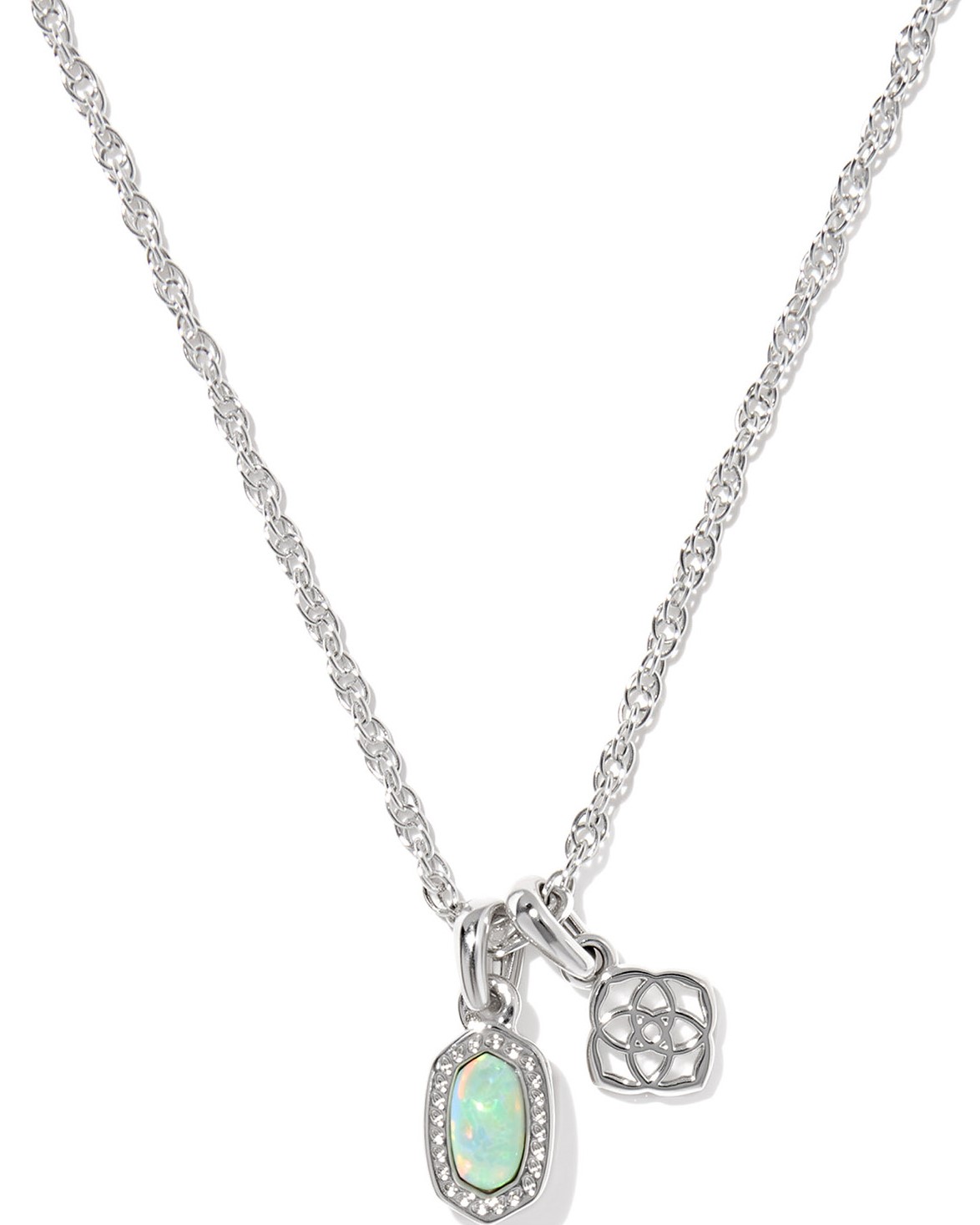 KENDRA SCOTT MINI ELISA DIRA GREEN OPAL RHODIUM NECKLACE