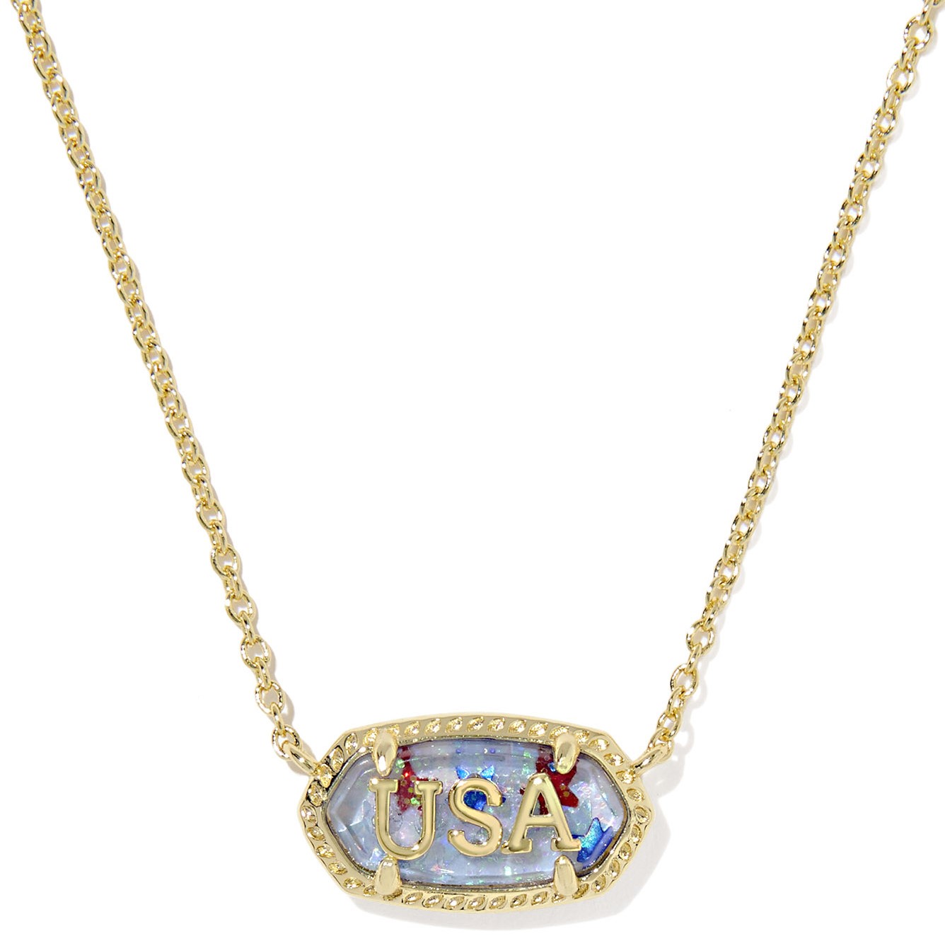 KENDRA SCOTT ELISA USA RED WHITE BLUE ILLUSION GOLD TONE PENDANT NECKLACE