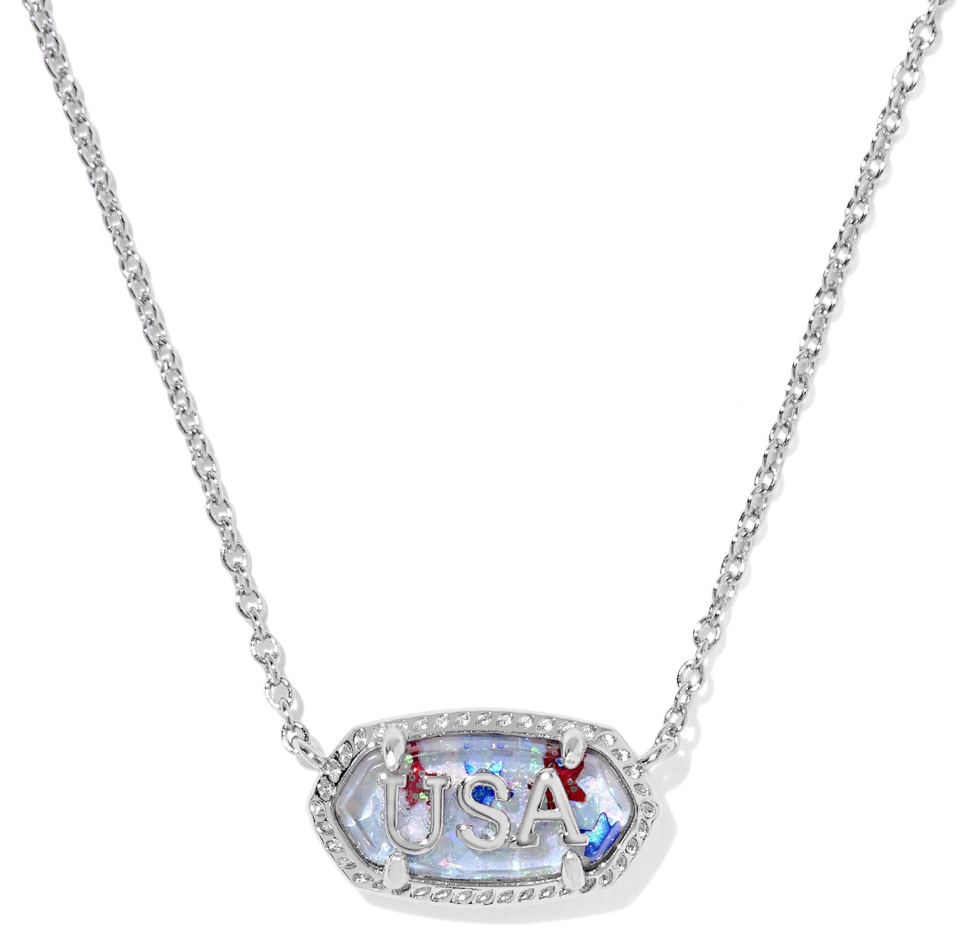 KENDRA SCOTT ELISA USA RED WHITE BLUE ILLUSION RHODIUM PENDANT NECKLACE