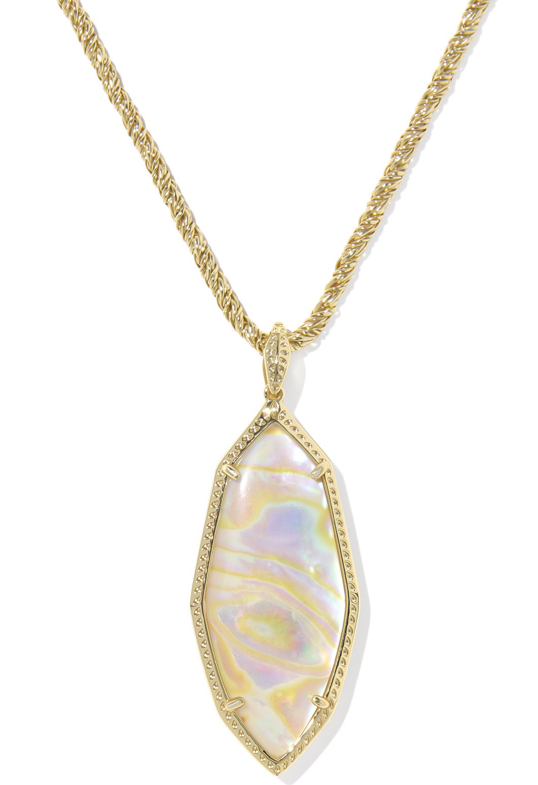 KENDRA SCOTT OPHELIA IRIDESCENT ABALONE GOLD TONE LARGE LONG PENDANT NECKLACE