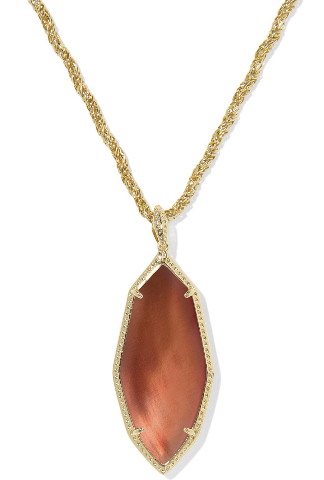 KENDRA SCOTT OPHELIA BURNT ORANGE MOTHER OF PEARL GOLD TONE LARGE LONG PENDANT NECKLACE
