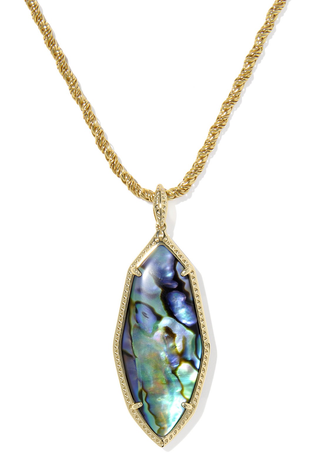 KENDRA SCOTT OPHELIA ABALONE SHELL GOLD TONE LARGE LONG PENDANT NECKLACE