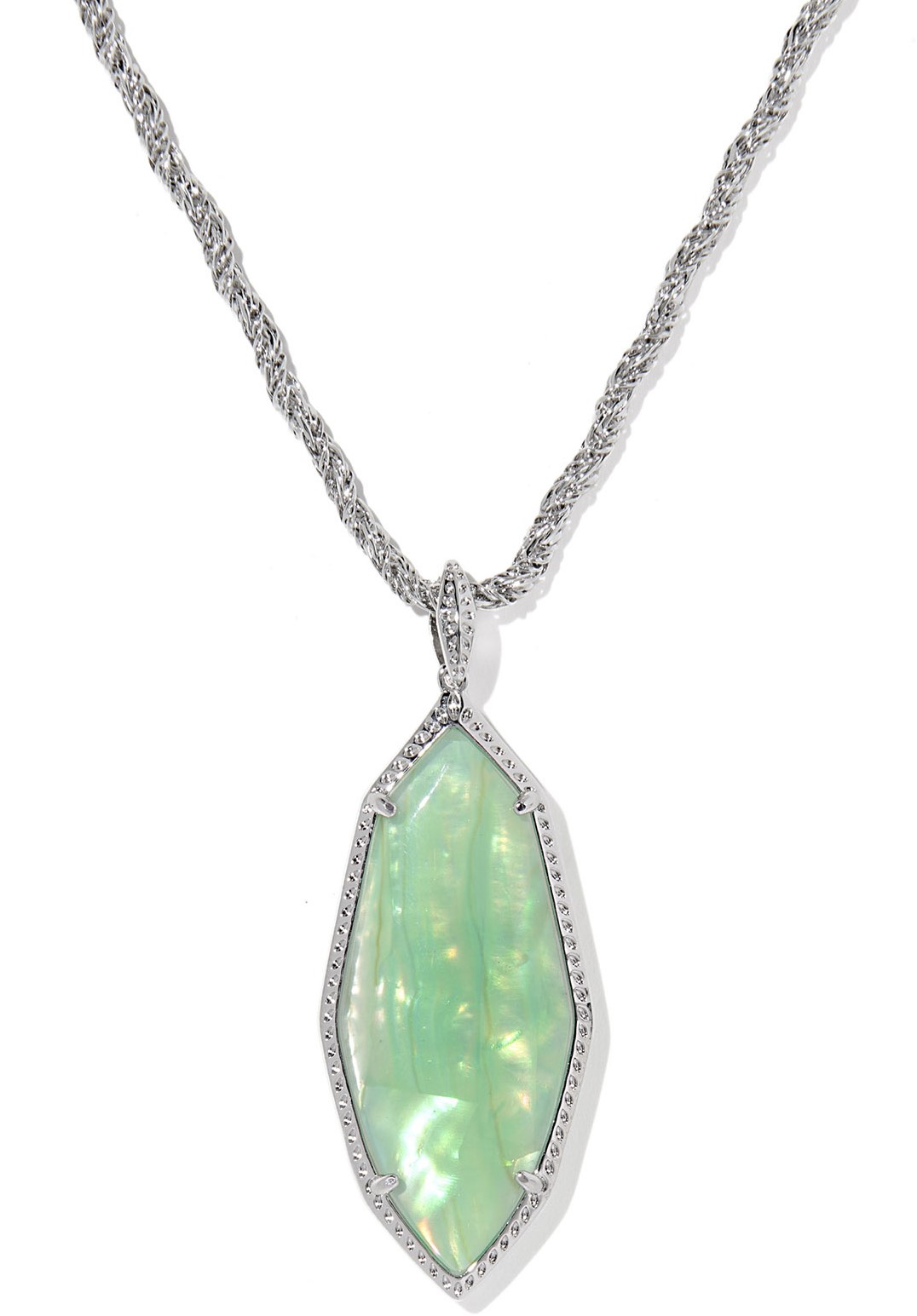 KENDRA SCOTT OPHELIA MINT IRIDESCENT ABALONE RHODIUM LG LONG PENDANT NECKLACE