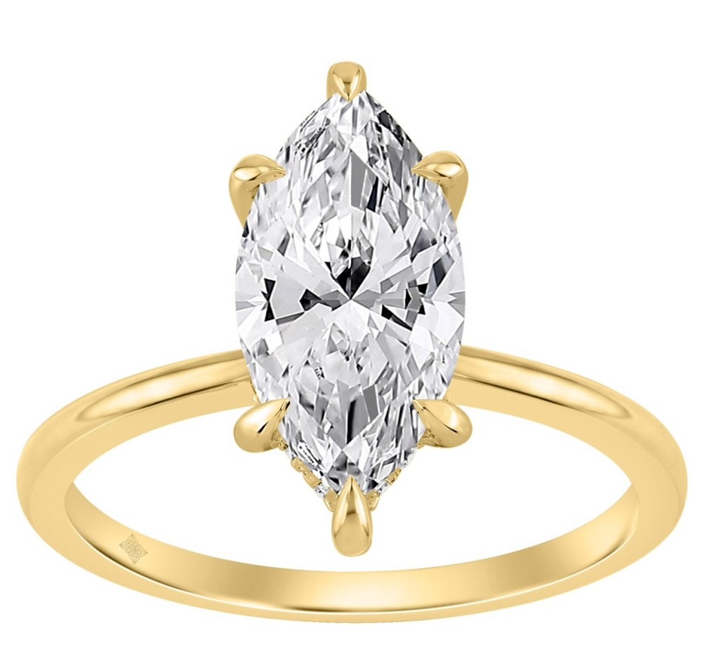 SUPER MAN MADE CREATED 2.00CT MARQUISE DIAMOND RING CENTER + 16 ROUND PROFILE DIAMONDS .15CTW F-G VS1-VS2 IGI CARD CERT EC-143544Y 14KY