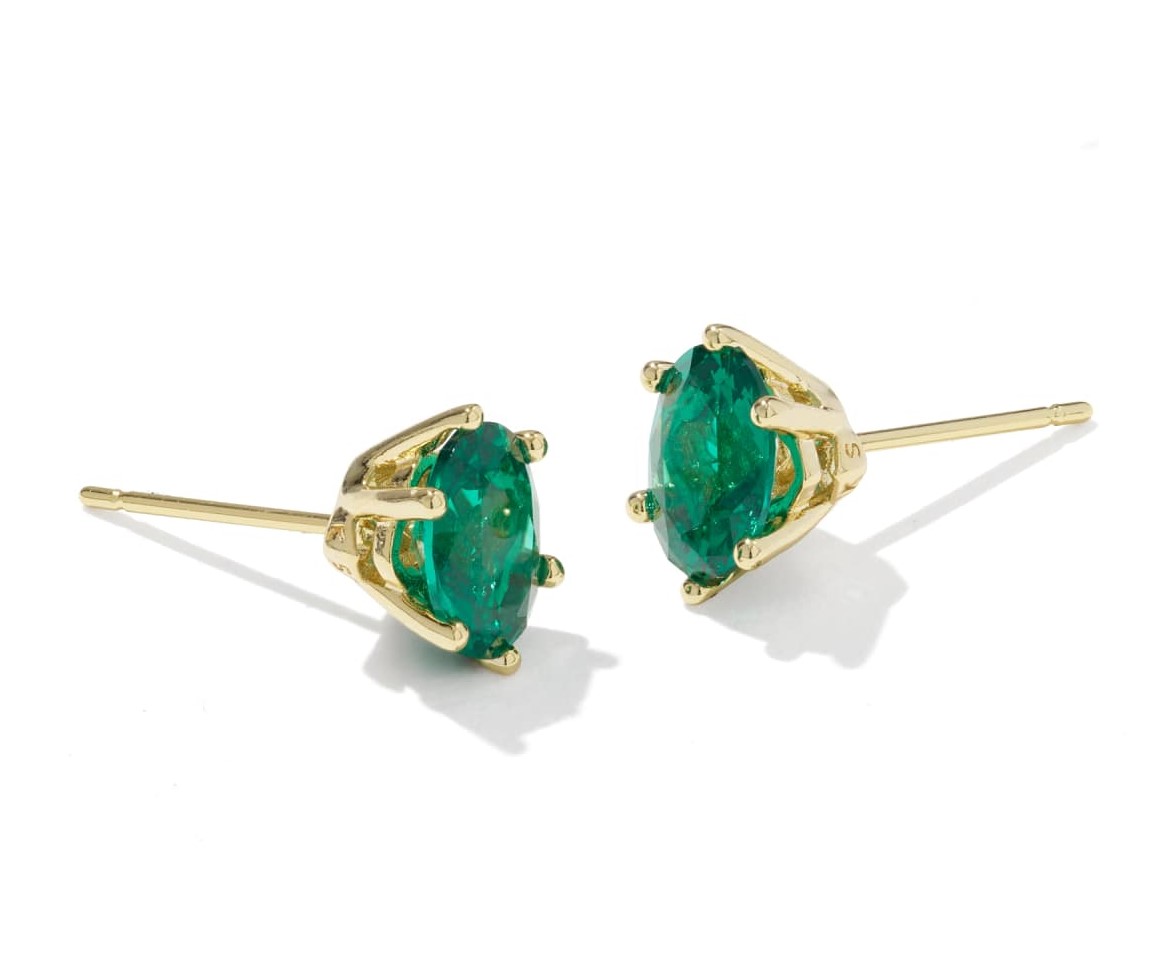 KENDRA SCOTT CAILIN GREEN CRYSTAL GOLD TONE STUD EARRINGS
