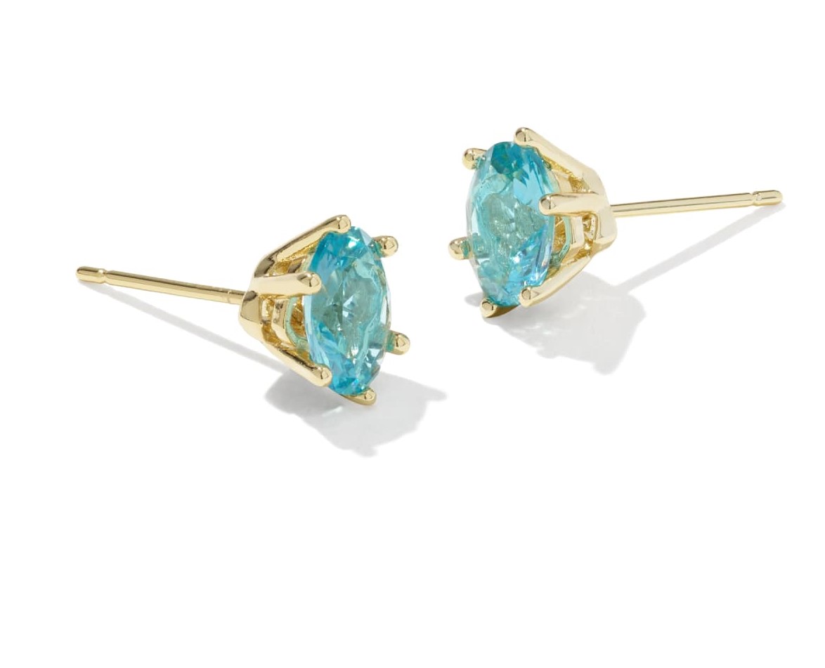 KENDRA SCOTT CAILIN AQUA CRYSTAL GOLD TONE STUD EARRINGS