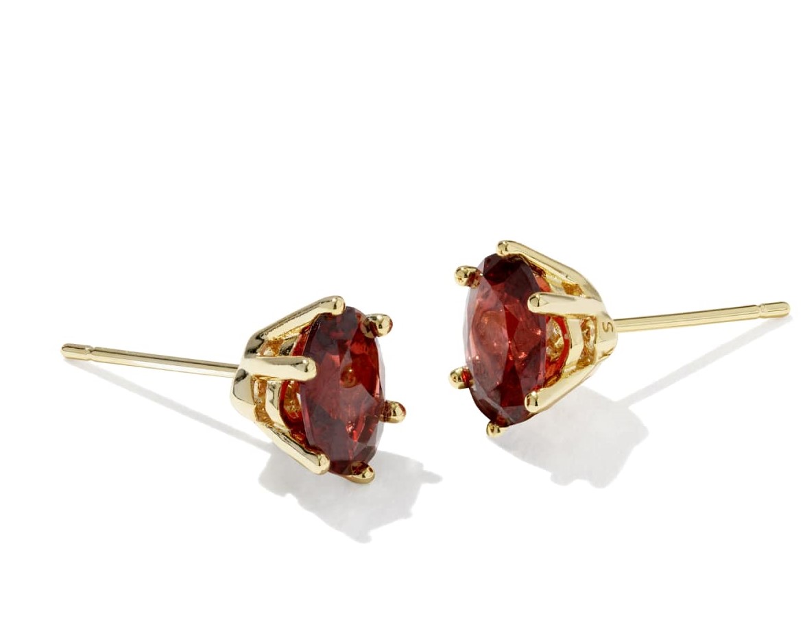 KENDRA SCOTT CAILIN BURGUNDY CRYSTAL GOLD TONE STUD EARRINGS