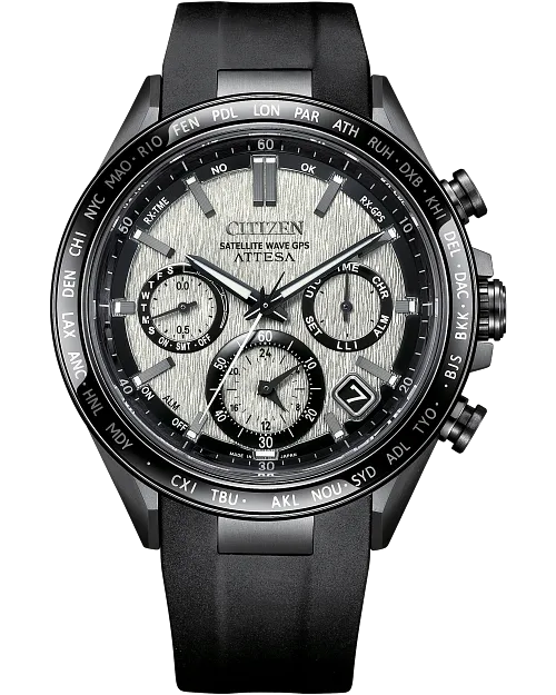 CITIZEN ATTESA 44.6MM CHRONOGRAPH WATCH BLACK DIAL BLACK SUPER TITANIUM BLACK STRAP