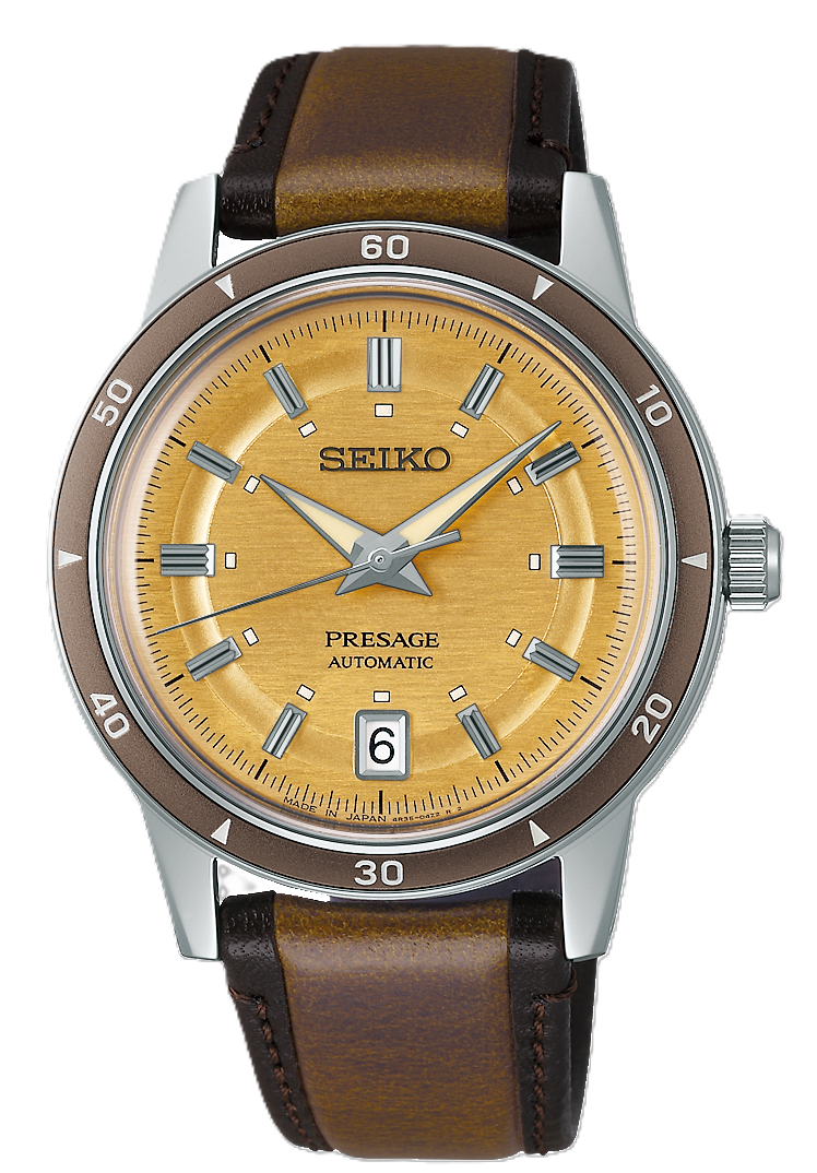 SEIKO GT 39.5MM GOLD DIAL TWO TONE BROWN STRAP