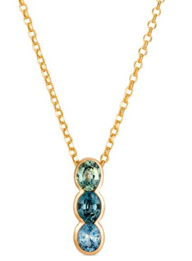 LE VIAN 1.05CTW 3 OVAL BEZEL-SET MONTANA SAPPHIRES PENDANT/CHAIN 14KY CHAIN INCLUDED
