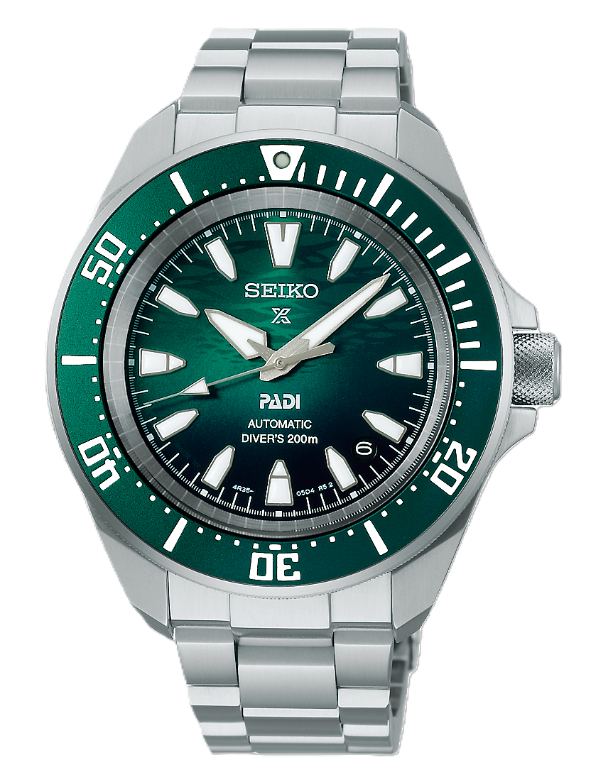 SEIKO GTS PROSPEX DIVER WATCH ROUND GREEN DIAL GREEN BEZEL LINK BRACELET STAINLESS