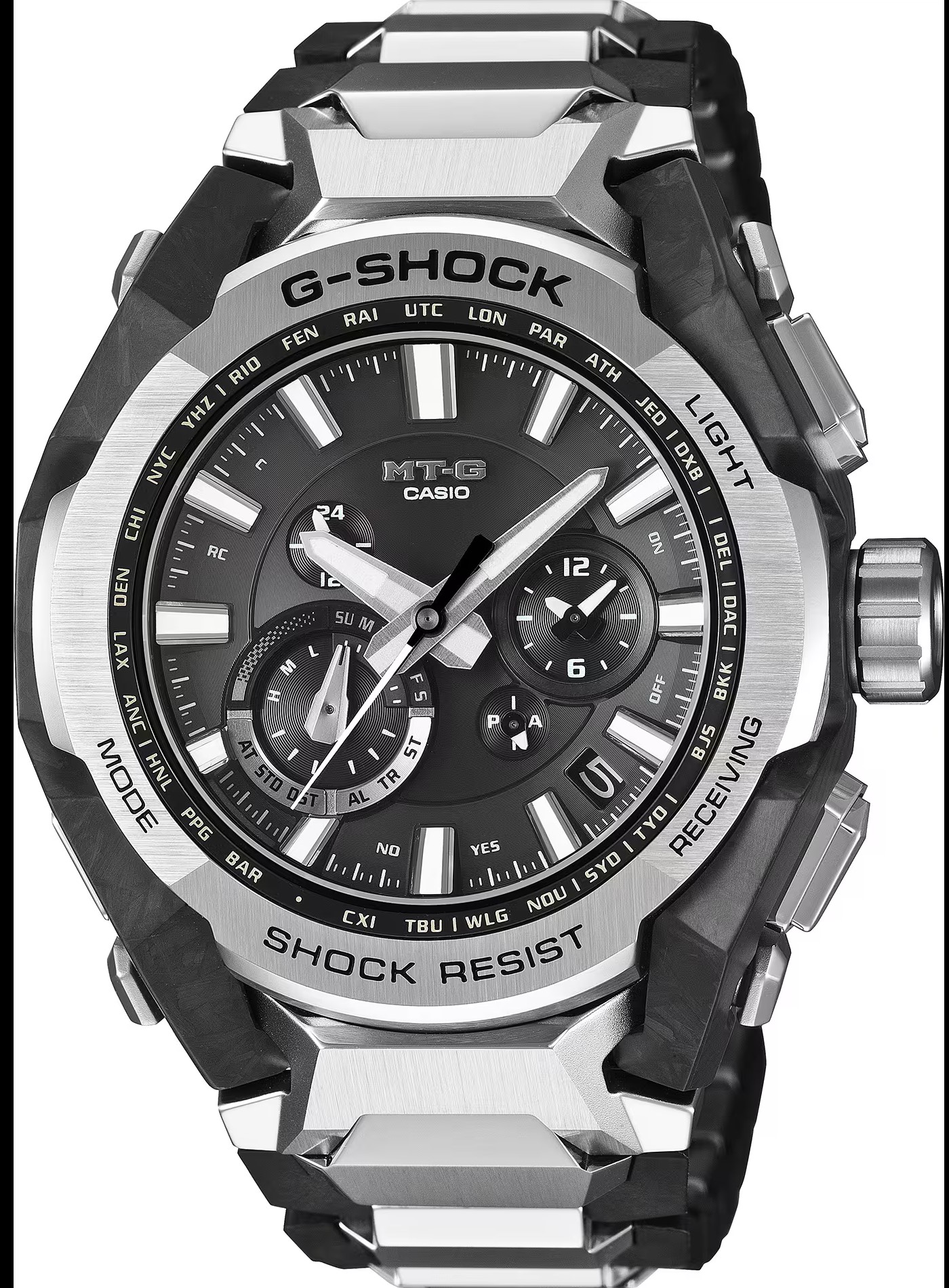 CASIO G-SHOCK 56.6MM SOLAR WATCH BLACK DIAL LINK BRACELET CARBON STAINLESS