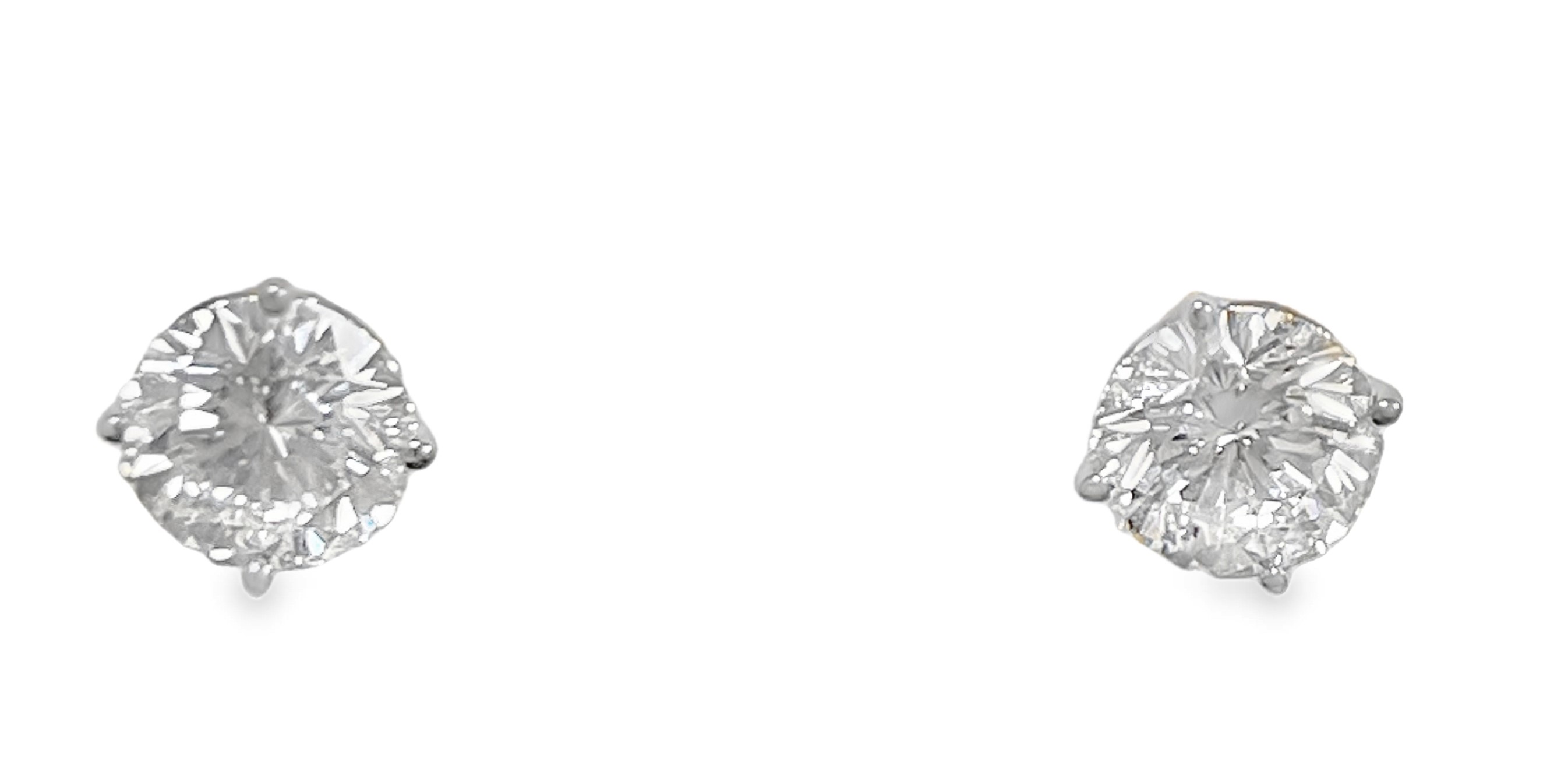 SUPER MAN MADE CREATED 100 FACET 3.00CTW ROUND DIAMOND 4-PRONG STUD EARRINGS 14KW