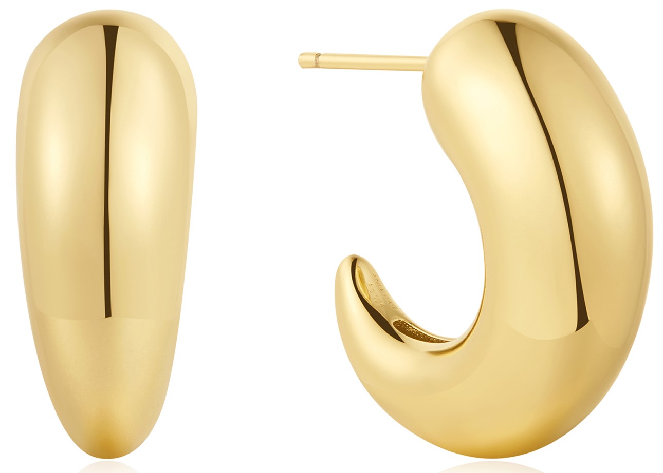 ANIA HAIE LARGE DOMED J-HOOP GOLD TONE EARRINGS