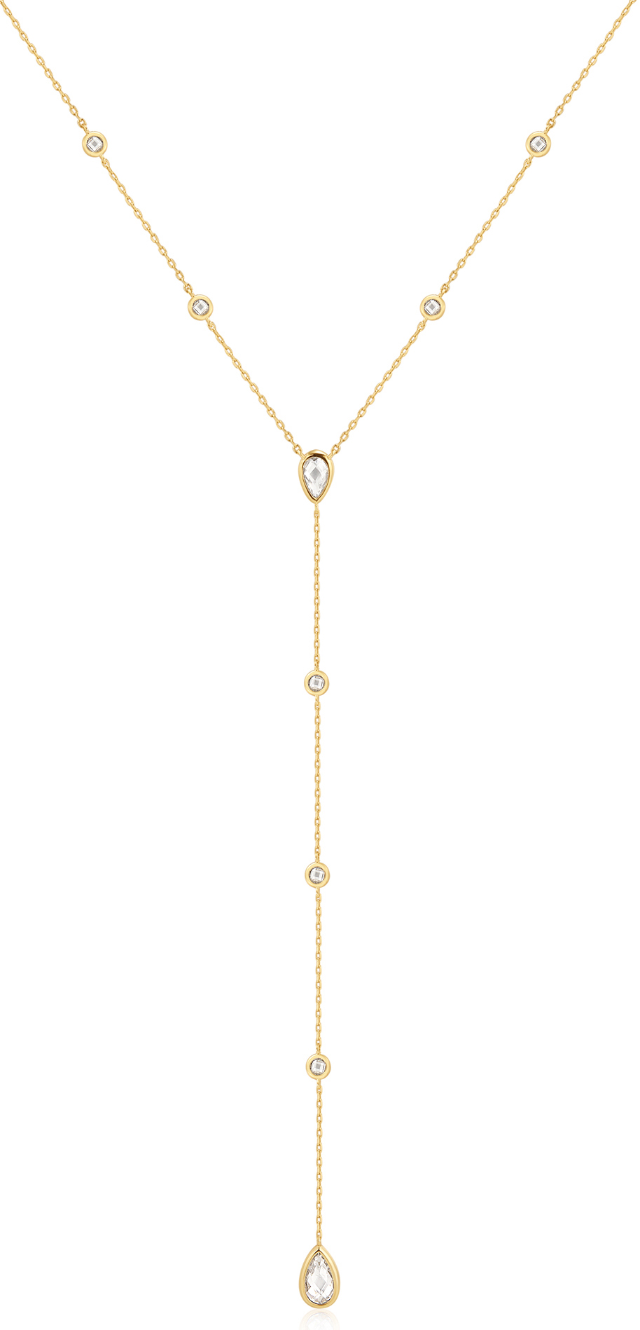 ANIA HAIE ROUND & TEARDROP BEZEL-SET GOLD TONE "Y" NECKLACE