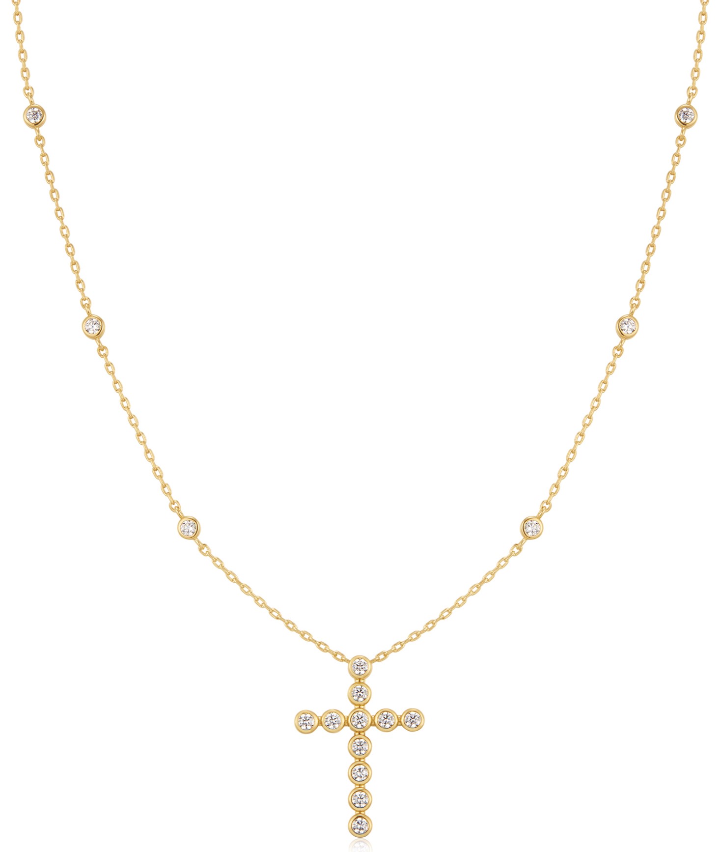 ANIA HAIE CZ BEZEL-SET CROSS GOLD TONE NECKLACE