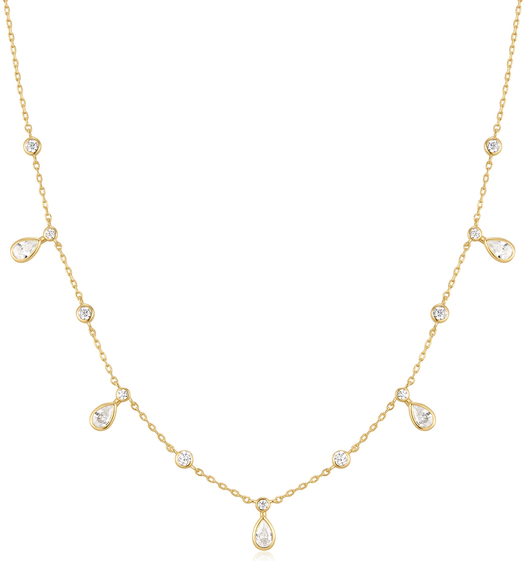 ANIA HAIE ROUND + TEARDROP BEZEL-SET GOLD TONE NECKLACE