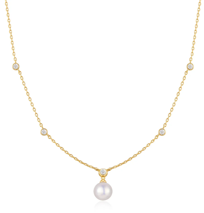 ANIA HAIE PEARL + BEZEL-SET CZ STATIONS GOLD TONE NECKLACE