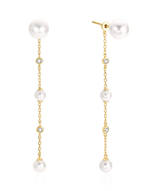ANIA HAIE TRIPLE SHELL PEARL CASCADE GOLD TONE CHAIN DANGLE EARRINGS