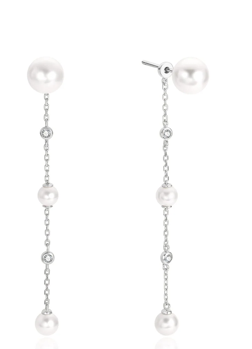 ANIA HAIE TRIPLE SHELL PEARL CASCADE SILVER CHAIN DANGLE EARRINGS