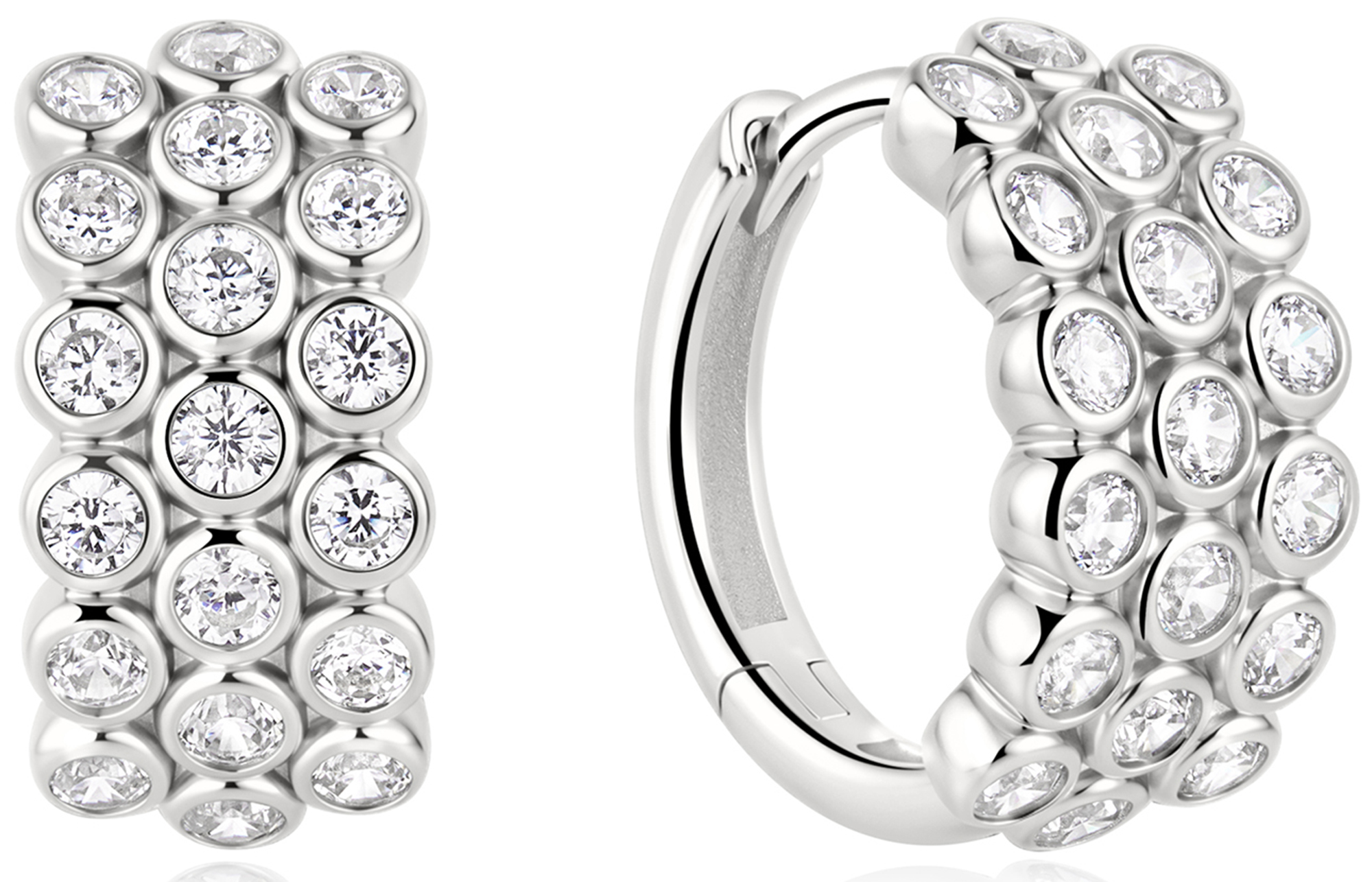 ANIA HAIE TRIPLE ROW BEZEL-SET CZ SILVER HUGGIE EARRINGS