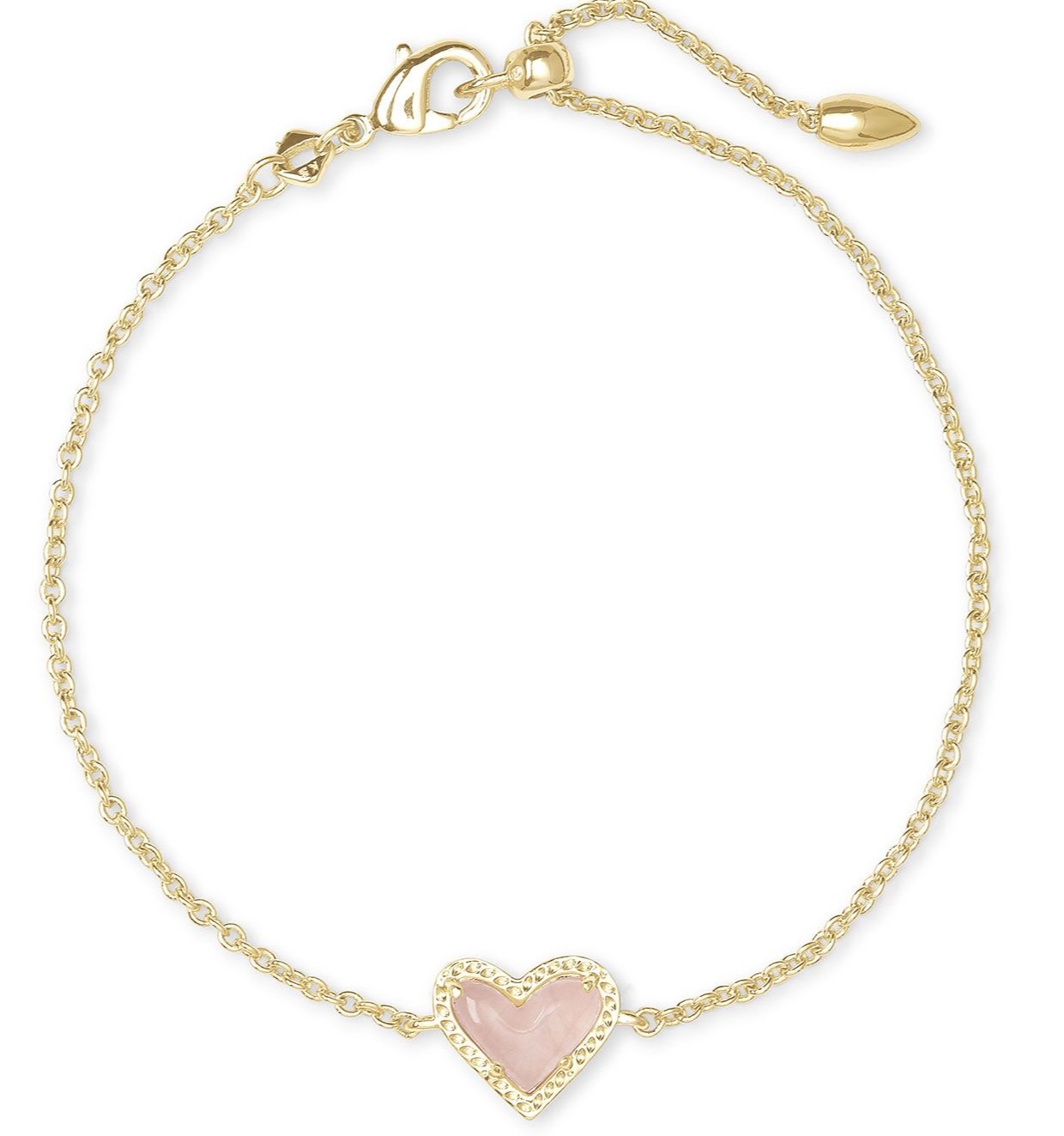 KENDRA SCOTT ARI HEART ROSE QUARTZ GOLD TONE DELICATE BRACELET