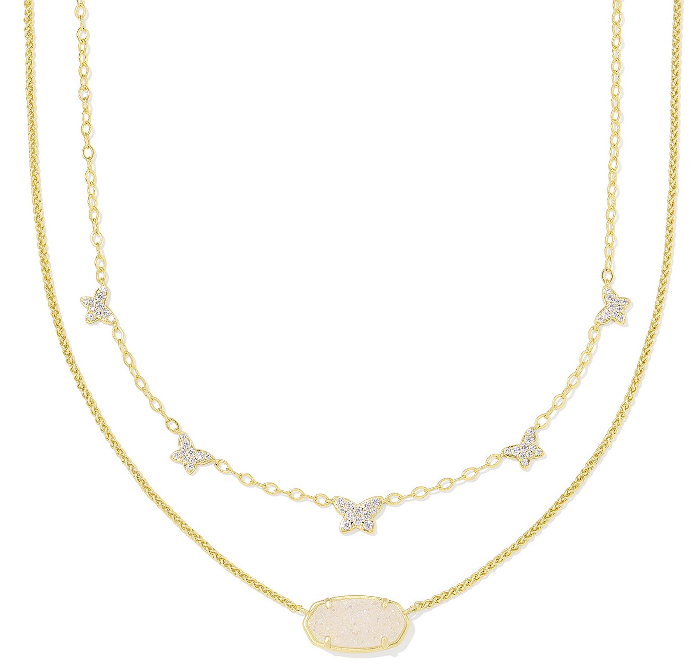 KENDRA SCOTT DOLLY PARTON ELISA MULTI IRIDESCENT DRUSY BUTTERFLY GOLD TONE MULTI STRAND NECKLACE
