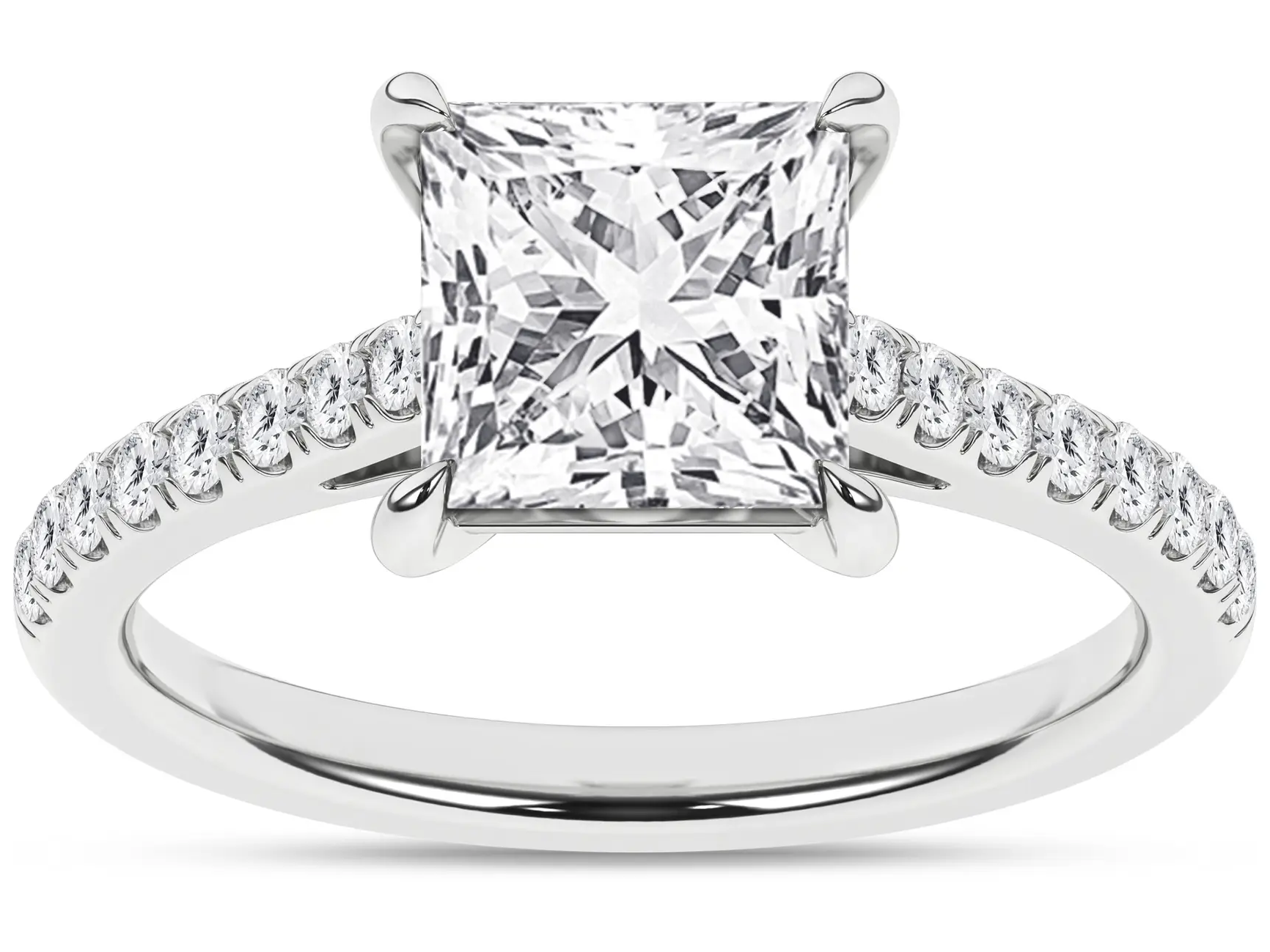 SUPER MAN MADE CREATED 2.27CTW DIAMOND ENGAGEMENT RING CONTAINING: 2.03CT PRINCESS DIAMOND CENTER F VS + 16 ROUND MELEE DIAMONDS .24CTW E-F VS 14KW IGI CARD CERT 42J519542607