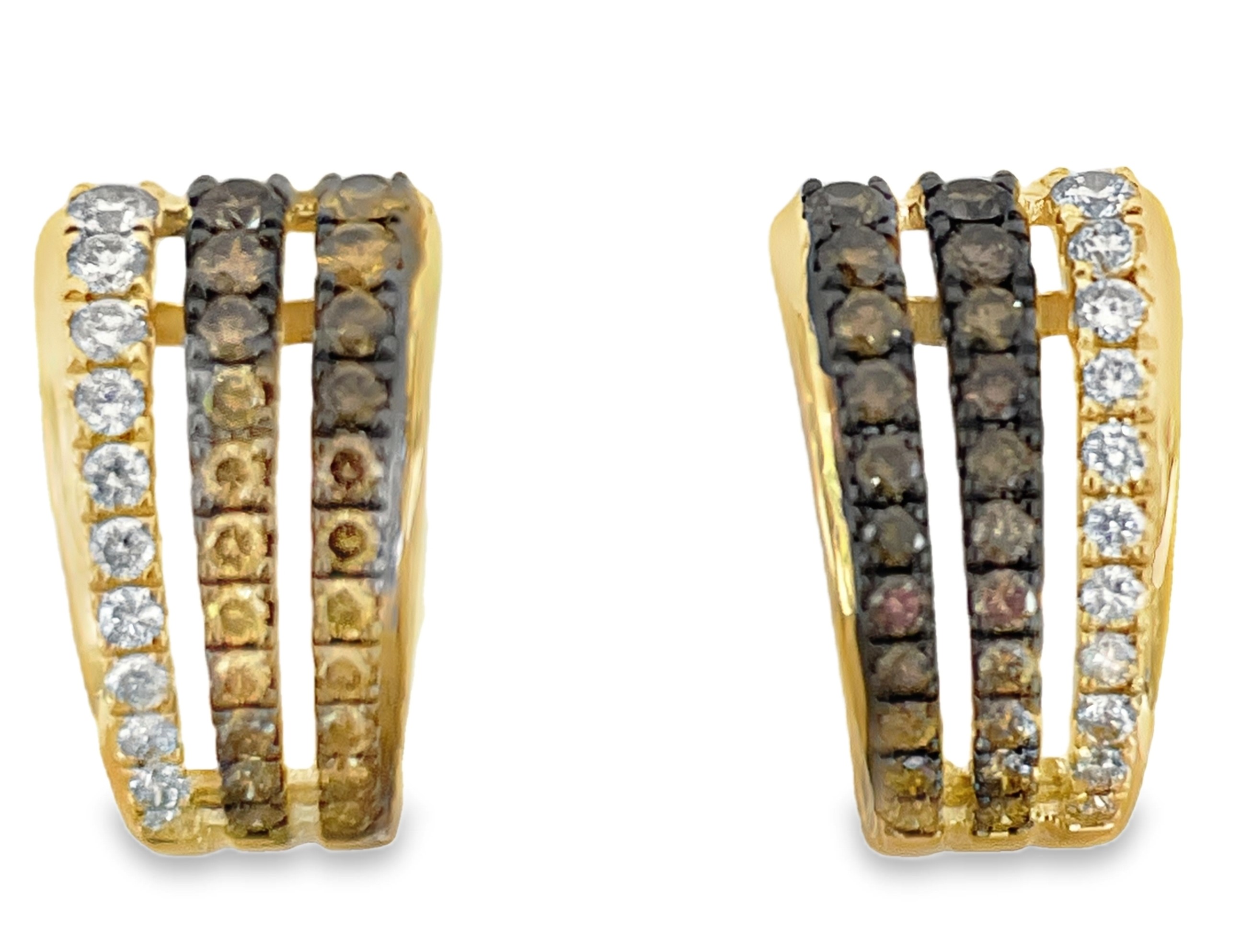 LE VIAN .95CTW 3-ROW J-HOOP EARRINGS CONTAINING: 22 ROUND NUDE DIAMONDS + 44 ROUND CHOCOLATE DIAMONDS 14KY