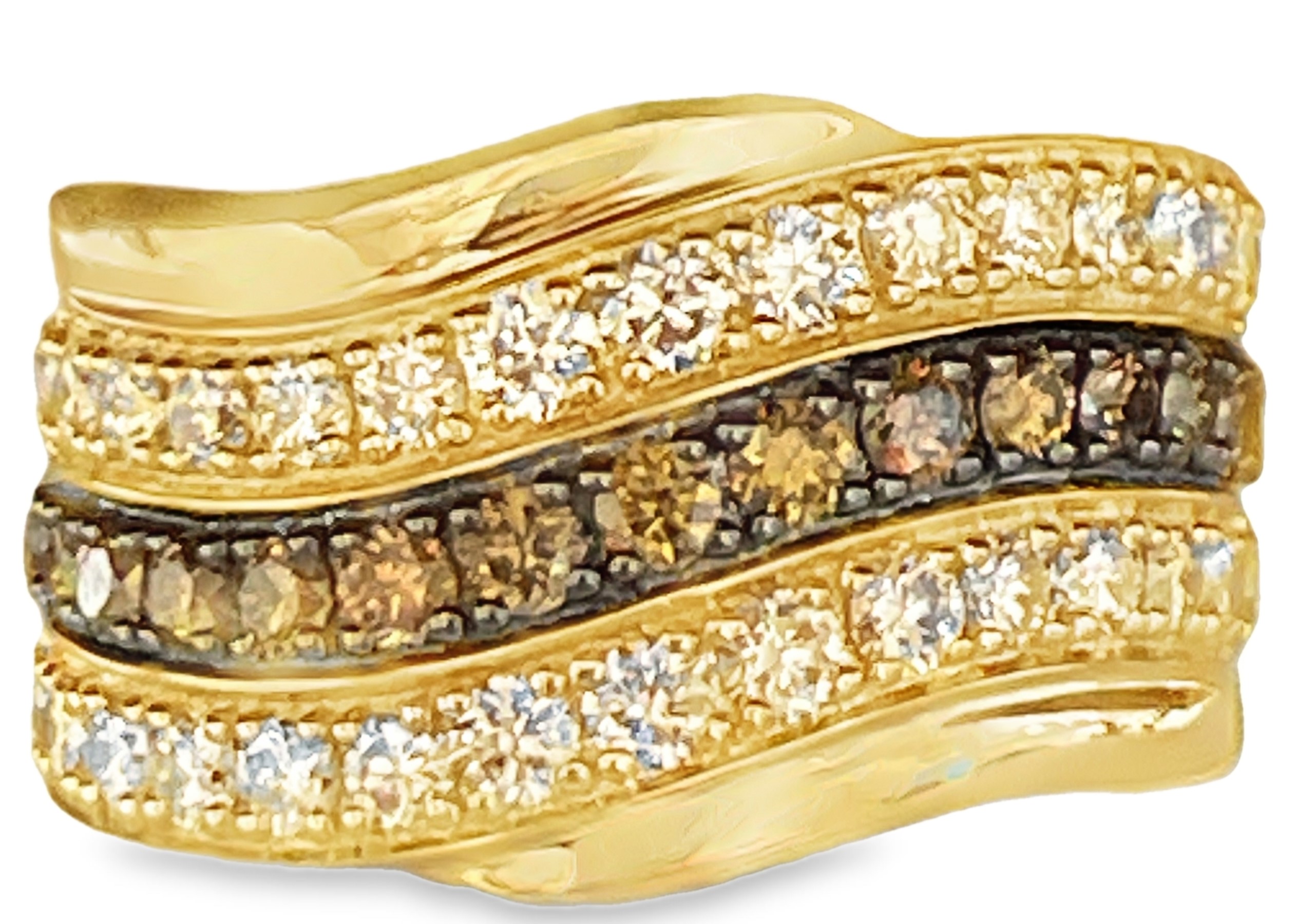 LE VIAN 1.53CTW LDS CURVY 3-ROW DIAMOND BAND RING CONTAINING: 30 ROUND NUDE DIAMONDS + 15 ROUND CHOCOLATE DIAMONDS 14KY