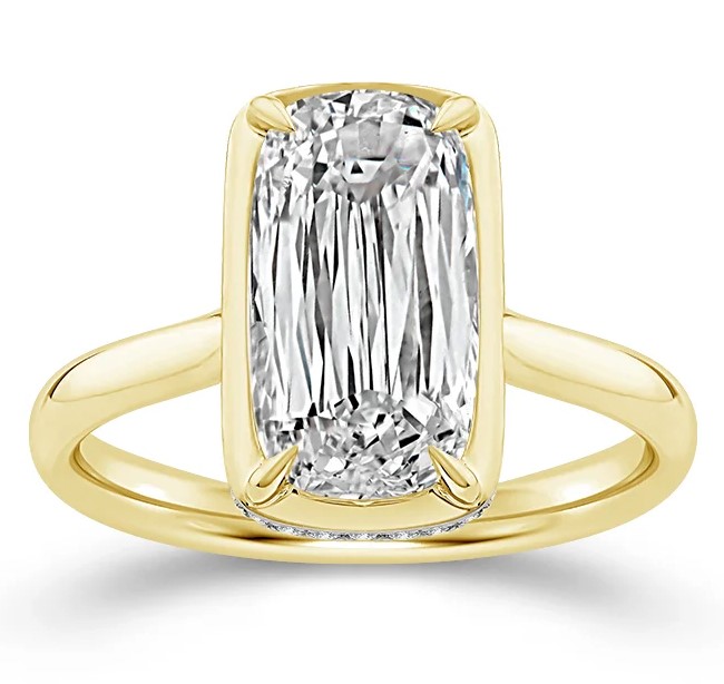 SUPER MAN MADE CREATED PROFILE HALO ENGAGEMENT RING: 4.15CT CUSHION MIXED CUT DIAMOND F VVS2 IGI LG799632971 + 36 ROUND MELEE DIAMONDS 1/8CTW 14KY