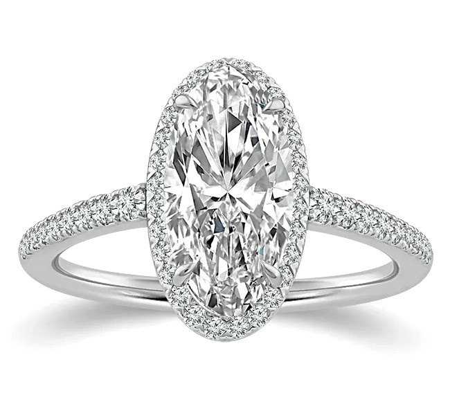 SUPER MAN MADE CREATED OVAL HALO ENGAGEMENT RING: 2.13CT OVAL DIAMOND D VS2 IGI LG812628577 + 46 ROUND MELEE DIAMONDS 1/3CTW 14KW