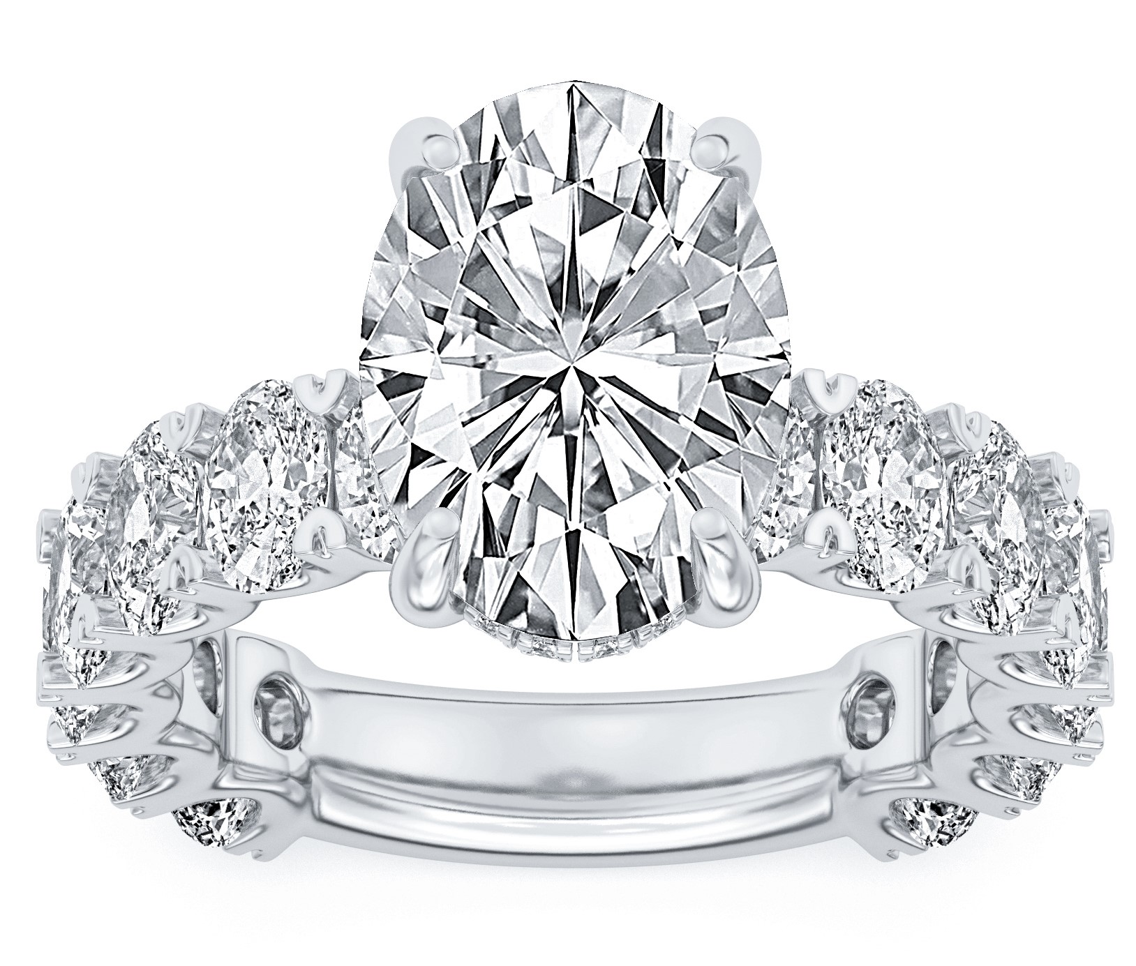 SUPER MAN MADE CREATED 5.55CTW DIAMOND ENGAGEMENT RING: 3.09CT 100-FACET OVAL DIAMOND F VS1 FDX 74432590107 + 14 OVAL DIAMONDS + 20 ROUND DIAMONDS 2.46CTW 14KW