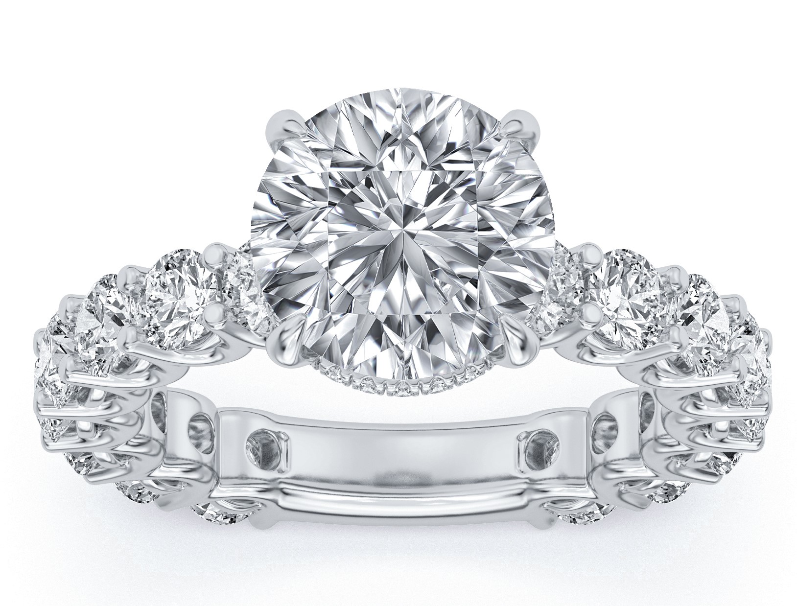 SUPER MAN MADE CREATED 6.58CTW ENGAGEMENT RING: 4.02CT 100-FACET ROUND DIAMOND F VS2 FDX 74088010101 + 16 ROUND +42 ROUND DIAMONDS 2.56CTW 14KW