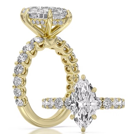 SUPER MAN MADE CREATED 4.51CTW DIAMOND ENGAGEMENT RING: 3.06CT 100-FACET MARQUISE DIAMOND F VS2FDX 74427750108+ 28 ROUND DIAMONDS 1.45CTW 14KY